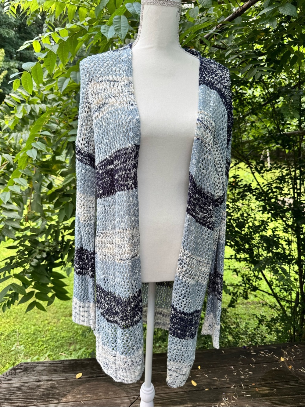 American Rag Open Front Marled Knit Cardigan Sweater Size Large Blue White